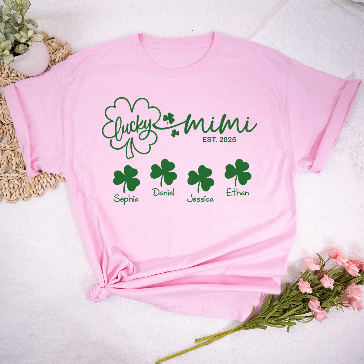 Lucky Mimi EST 2025 Shirt, Personalized Grandma Family Shirt with Names, St Patricks Day Shamrock Gift for Mimi