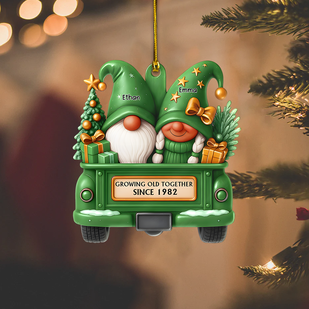 Personalized Couple Gnome Ornament 2025 – Custom Name & Year Growing Old Together Christmas Gift for Couples Ornament
