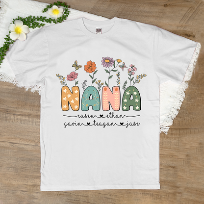 Personalized Floral Nana Shirt, Custom Grandma With Grandkids Mothers Day Gift T-Shirt