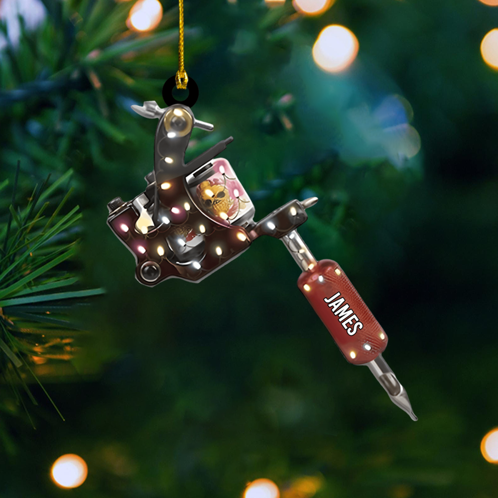 Personalized Tattoo Machine Ornament 2025 – Custom Name Tattoo Artist Ornament, Unique Christmas Gift for Tattoo Lovers Ornament