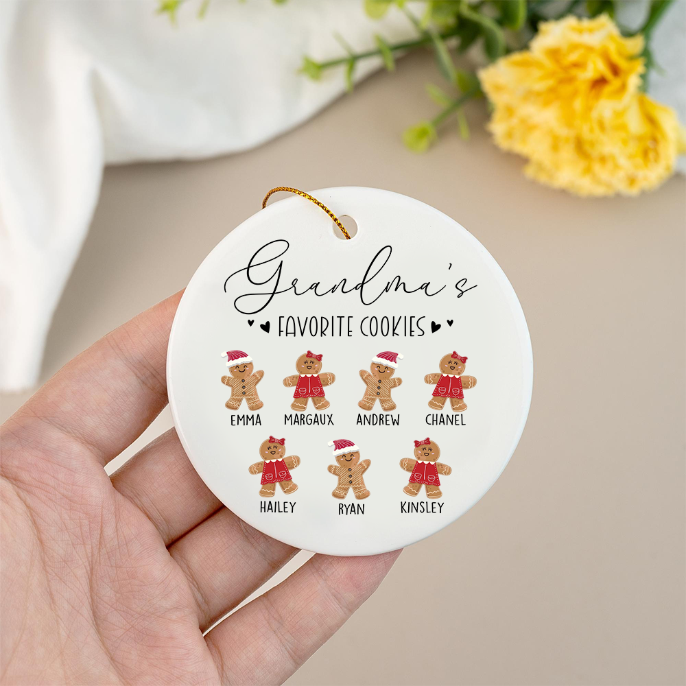 Personalized Grandma’s Favorite Cookies Ornament, Custom Gingerbread Kids Names Christmas Decoration