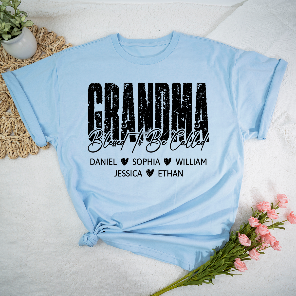 Blessed To Be Called Grandma Shirt, Custom Grandma Name T Shirt with Kids Names, Sentimental Family Apparel for Her