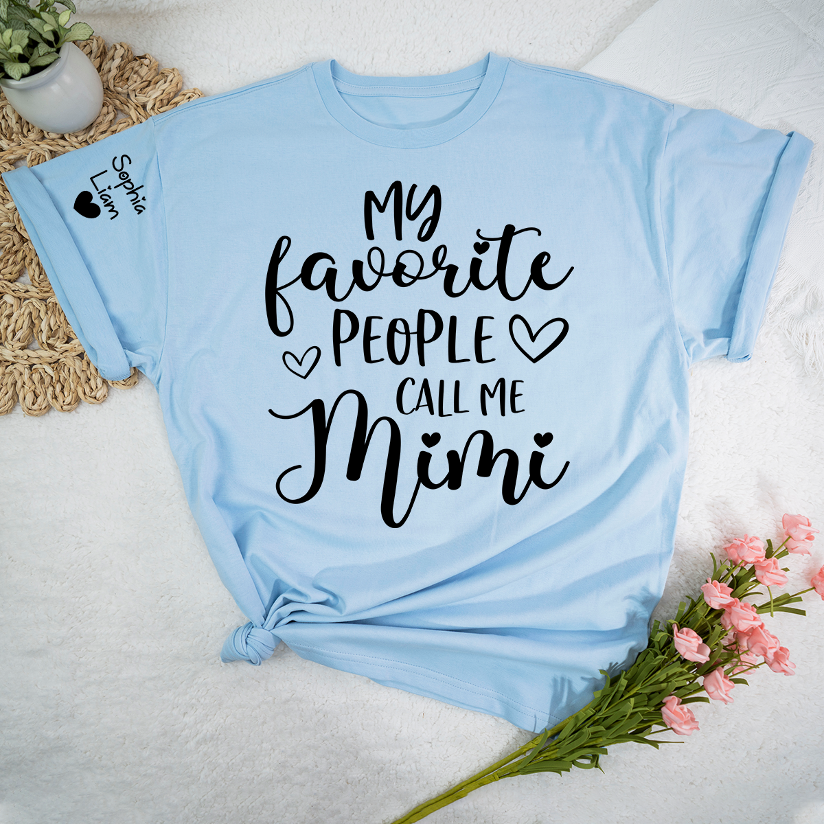 My Favorite People Call Me Mimi Shirt, Personalized Grandma T Shirt with Custom Names Sleeve