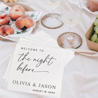 The Night Before Napkins Custom Bridal Shower Napkins Personalized Wedding Napkins Engagement Cocktail Napkin Wedding Party Decorations