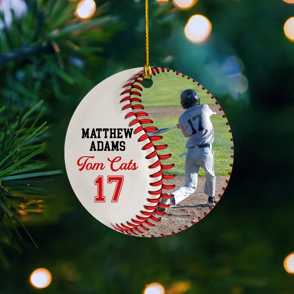 Personalized Baseball Acrylic Ornament With Photo, Custom Team Name & Jersey Number Christmas Tree Gift