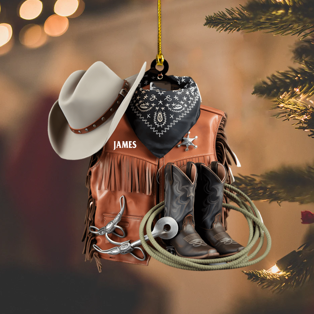 Personalized Cowboy Ornament 2025 – Custom Name Western Hat & Boots Ornament, Gift for Country Lovers Ornament
