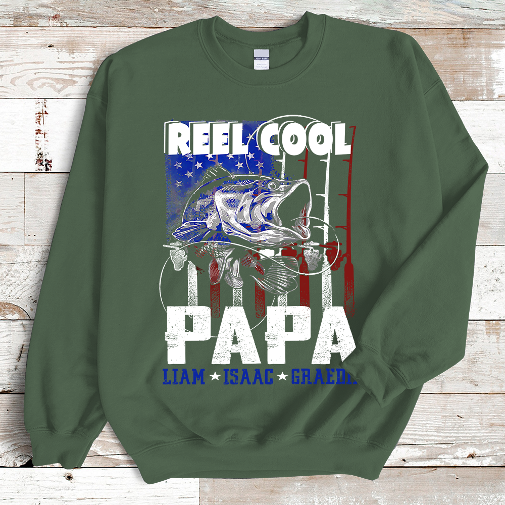 Reel Cool Papa with Kid names Sweatshirt
