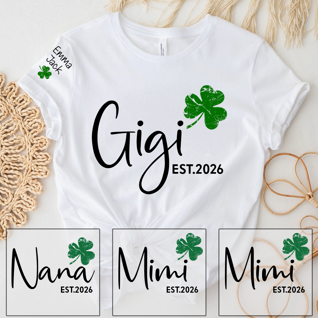 Gigi Shamrock Shirt For St Patrick’s Day, Cute Green Family T-Shirt For Grandma With The Names