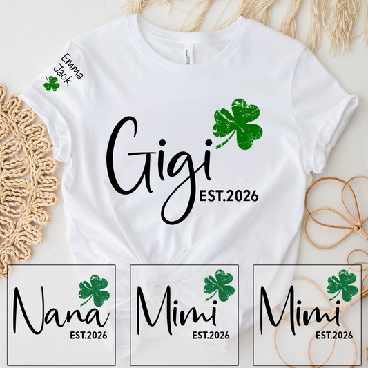 Gigi Shamrock Shirt For St Patrick’s Day, Cute Green Family T-Shirt For Grandma With The Names