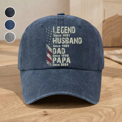 Legend Husband Dad Papa Father's Day Gift Trend, Personalized Custom Vintage Washed Denim Cap