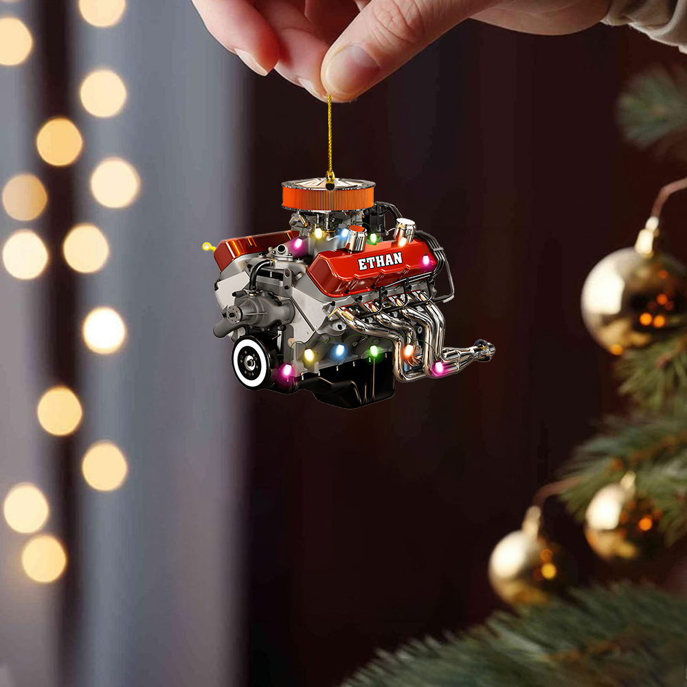 Personalized Car Engine Ornament 2025 – Custom Name Racing Engine Christmas Ornament Gift for Car Lovers Ornament