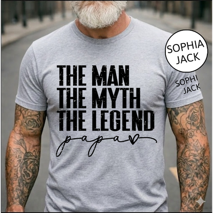 The Man The Myth The Legend Papa T-Shirt – Personalized Names Gift for Dad Fathers Day Birthday