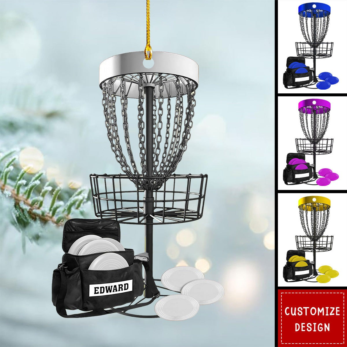 Personalized Disc Golf Ornament 2025 – Custom Name Disc Golf Basket Christmas Ornament for Players, Coaches, and Fans Ornament