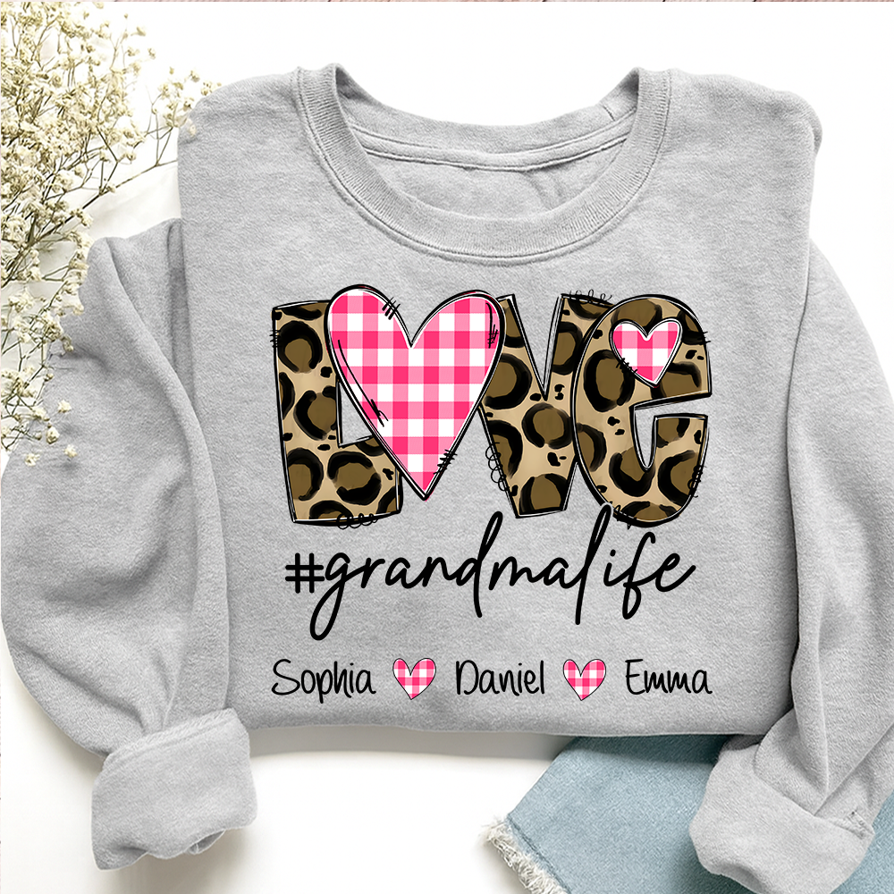 Personalized Grandma Sweatshirt Love Grandmalife with Names, Custom Family Crewneck