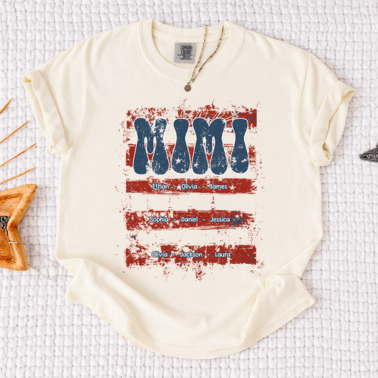 Comfort Colors Personalized Mimi Shirt with Family Names Patriotic American Flag Graphic Custom Family T Shirt for Mimi