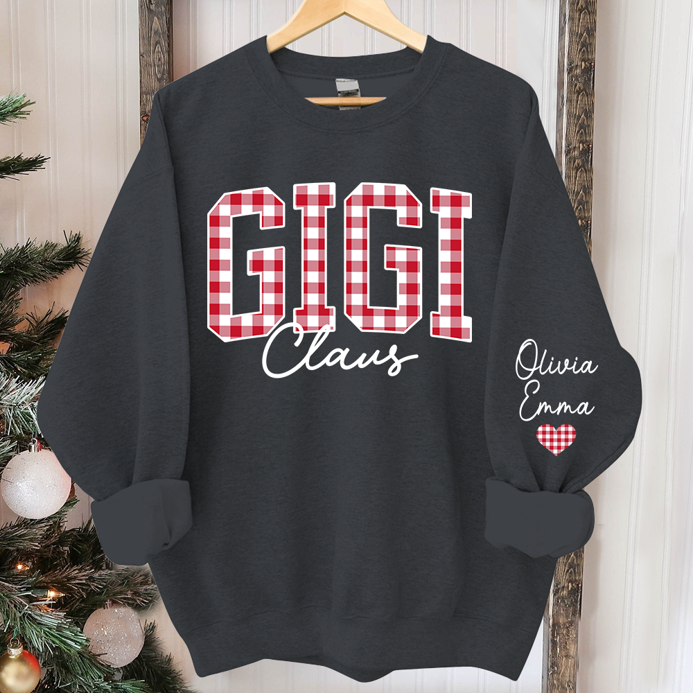 Custom Gigi Claus Red Caro Christmas With Kids Sweatshirt