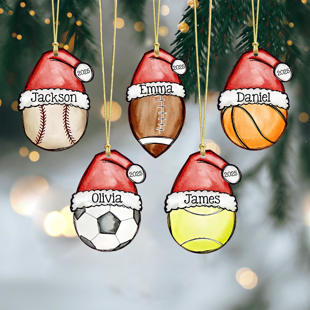 Personalized Sports Ball Ornament, Custom Christmas Tree Decoration with Name & Year 2025