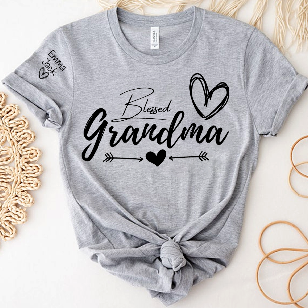 Blessed Grandma T-Shirt, Simple Heart Design with Custom Names