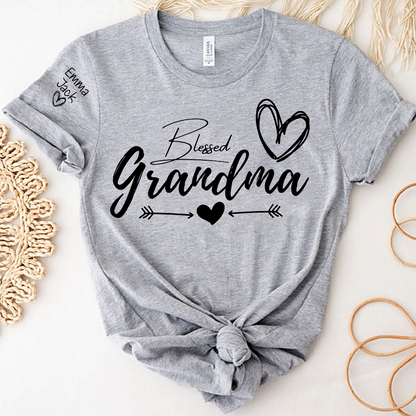 Blessed Grandma T-Shirt, Simple Heart Design with Custom Names