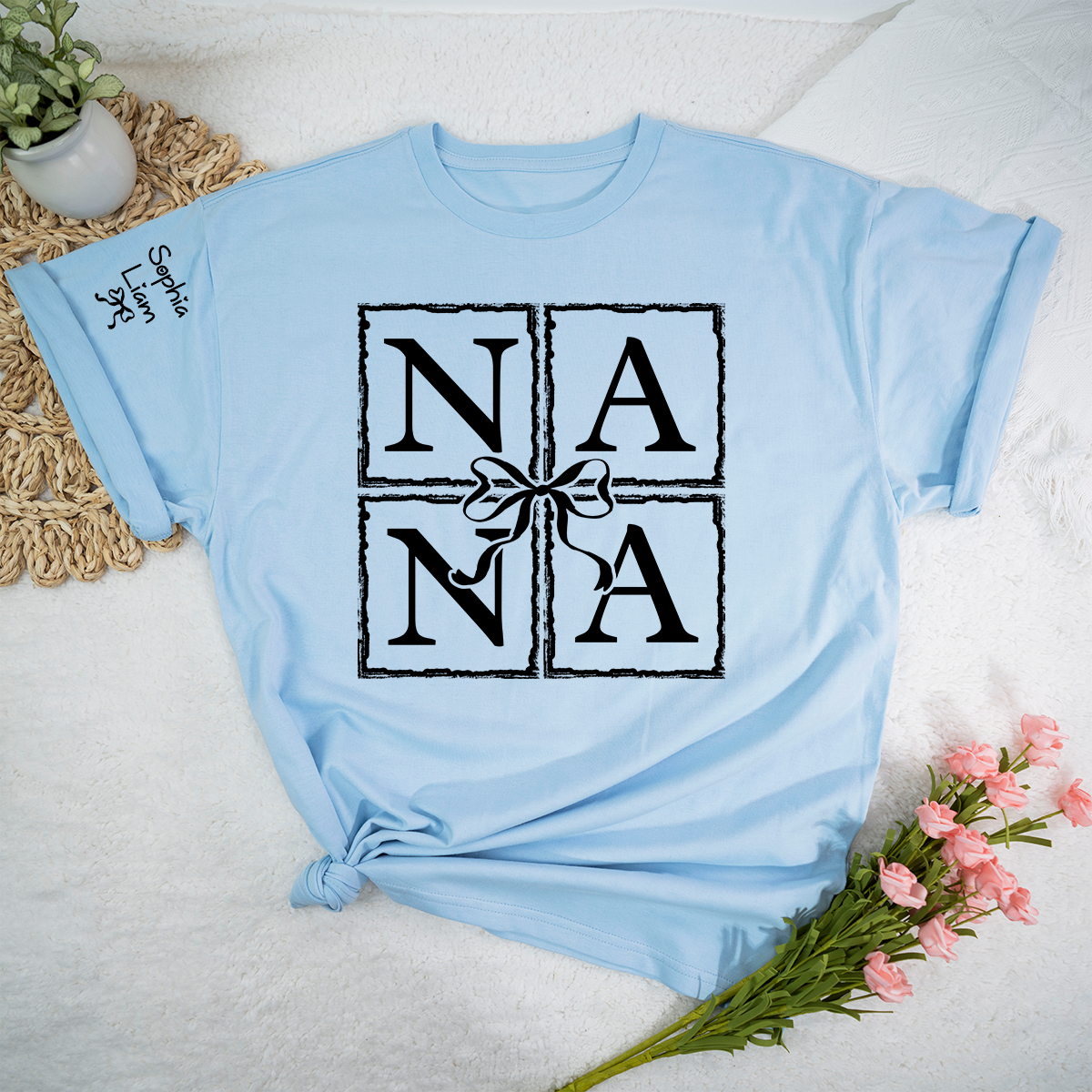 Nana Shirt with Bow Design, Personalized Nana T-Shirt for Women, Custom Grandmother Apparel, Family Role Clothing