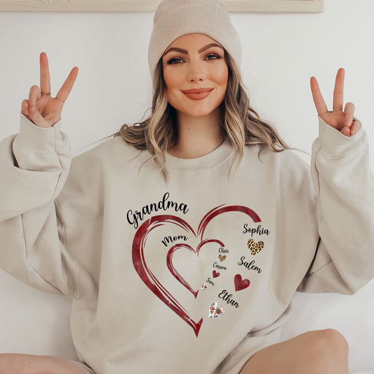 Personalized Mom Grandma Heart With Kids Name Sweatshirt, Custom Grandma Sweatshirt, Personalized Mother's Day Shirt