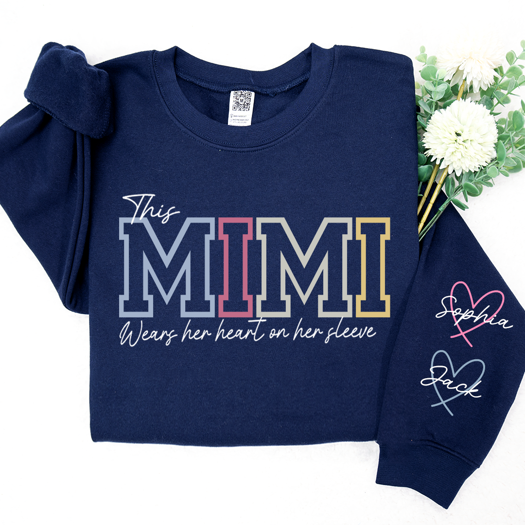 Personalized Mimi With Grandkids Heart Sweatshirt, Custom Nickname And Grandkids Name Hoodie