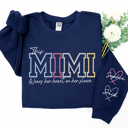 Personalized Mimi With Grandkids Heart Sweatshirt, Custom Nickname And Grandkids Name Hoodie