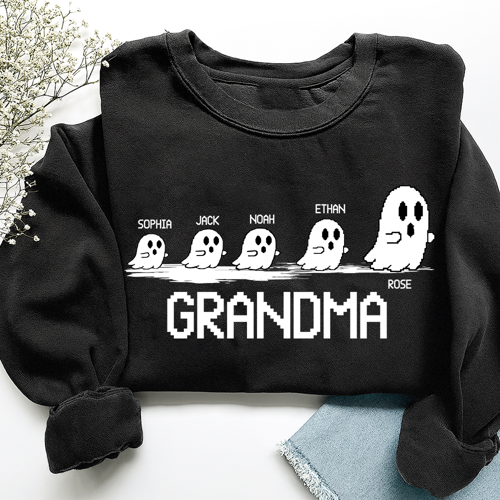 Personalized Grandma Ghost Sweatshirt, Custom Grandma And  Grandkids Names Halloween Gift
