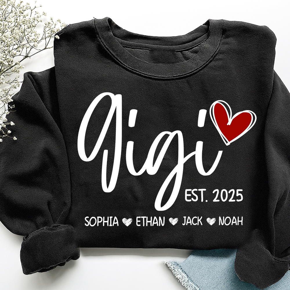 Personalized Gigi Heart Sweatshirt, Custom Gifts for Grandma And Kids