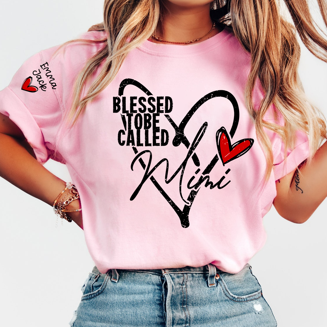 Blessed To Be Called Mimi Shirt with Names on Sleeve, Gift for Mimi