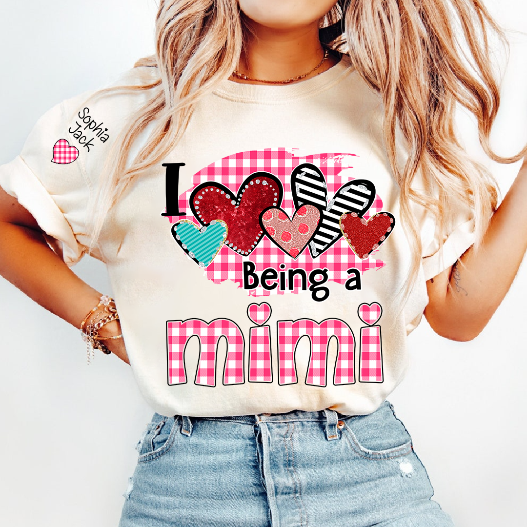 Valentine Mimi Crewneck T-shirt, Cute Heart Family Love Design, For Gift Grandma And Kids