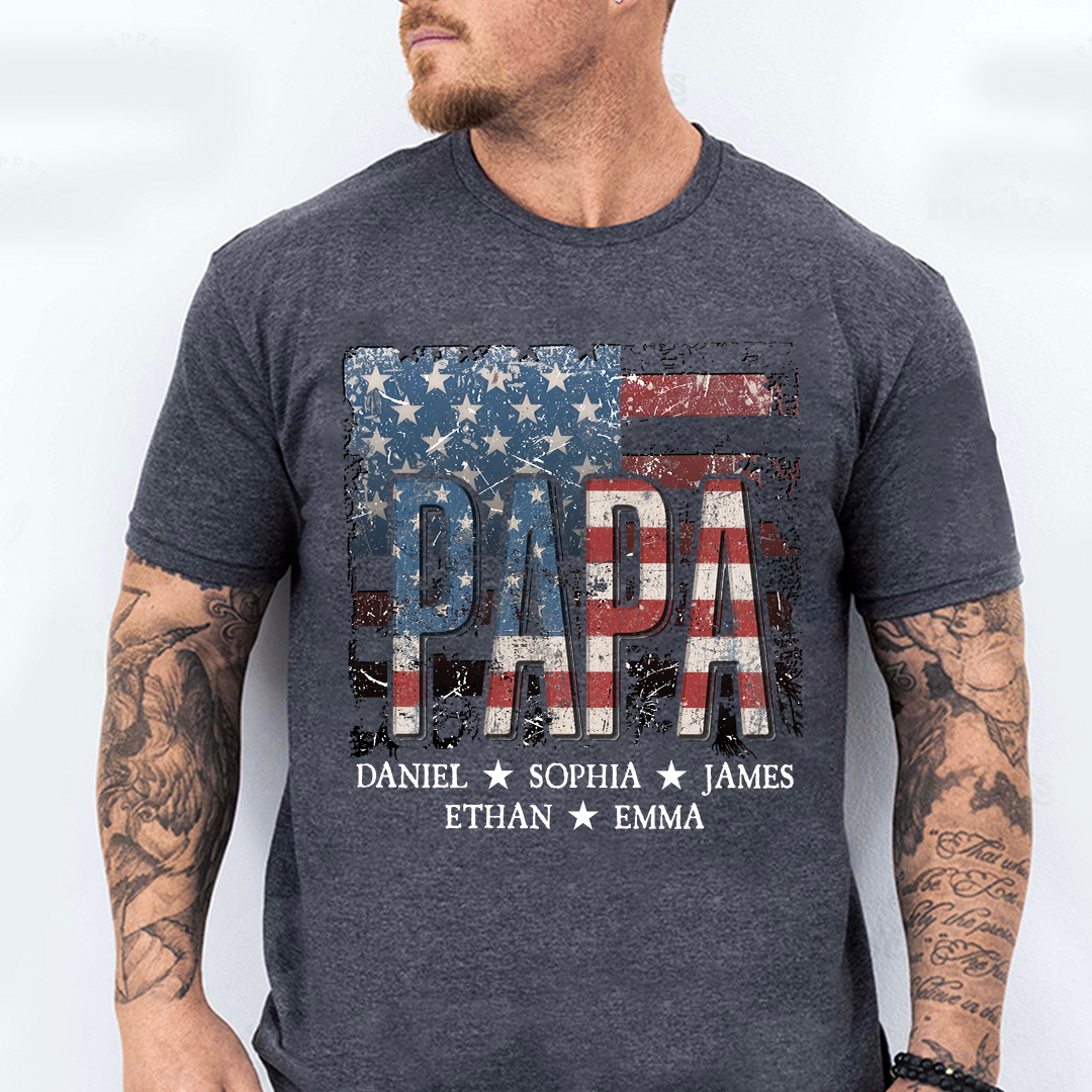 Personalized Papa 4th July Independence Day American Flag T-Shirt, Patriotic gift for grandma