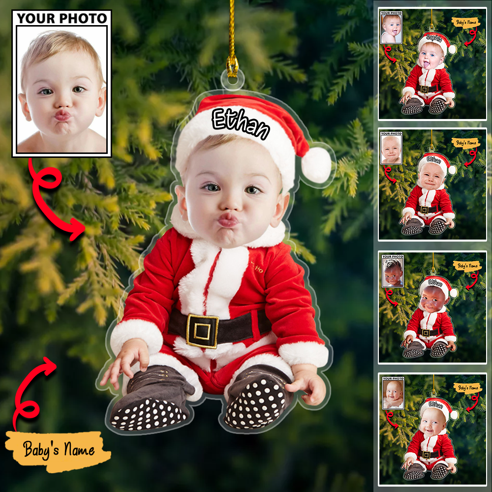 Custom Baby Photo Ornaments with Names, Personalized Christmas Ornaments
