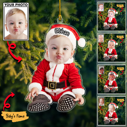 Custom Baby Photo Ornaments with Names, Personalized Christmas Ornaments