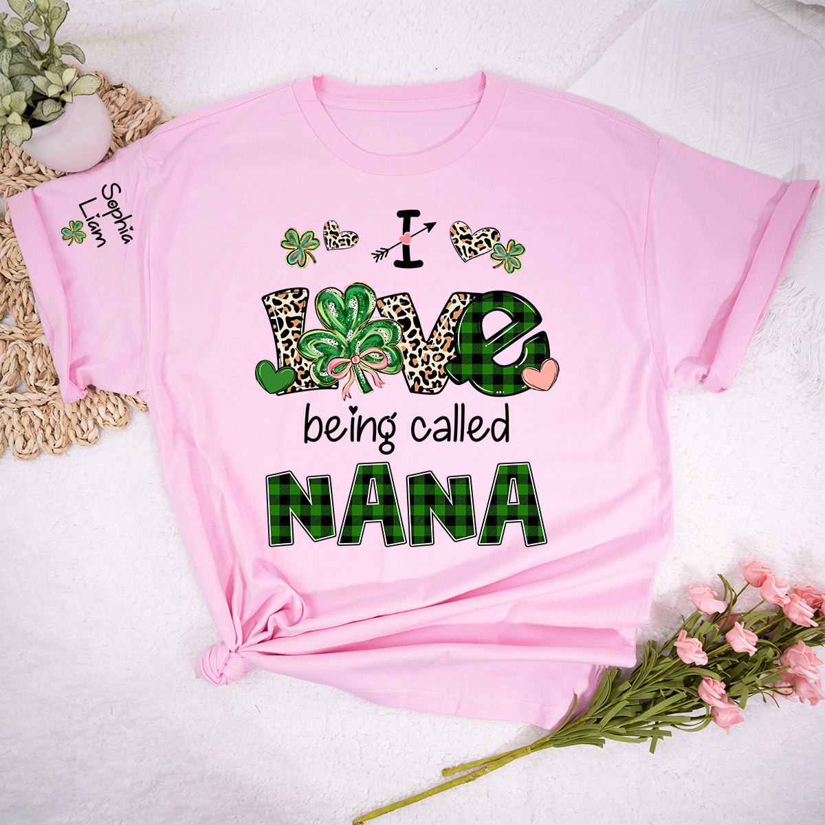 I Love Being Called Nana Shirt, Personalized St Patrick’s Day Nana Shirt With Shamrock Design