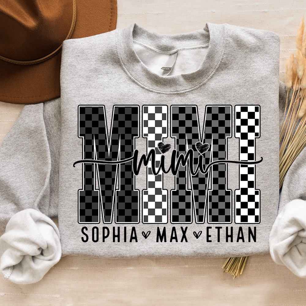 Black White Design Sweatshirt, Custom Gift For Mimi And Kids