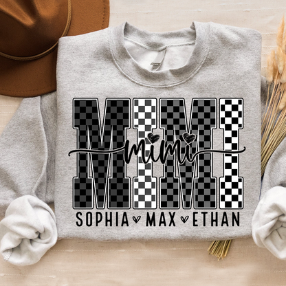 Black White Design Sweatshirt, Custom Gift For Mimi And Kids