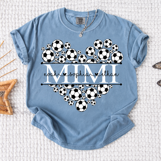 Comfort Colors® Personalized Grandma Soccer Tee, Custom Soccer Mimi Shirt with Custom Grandkids names