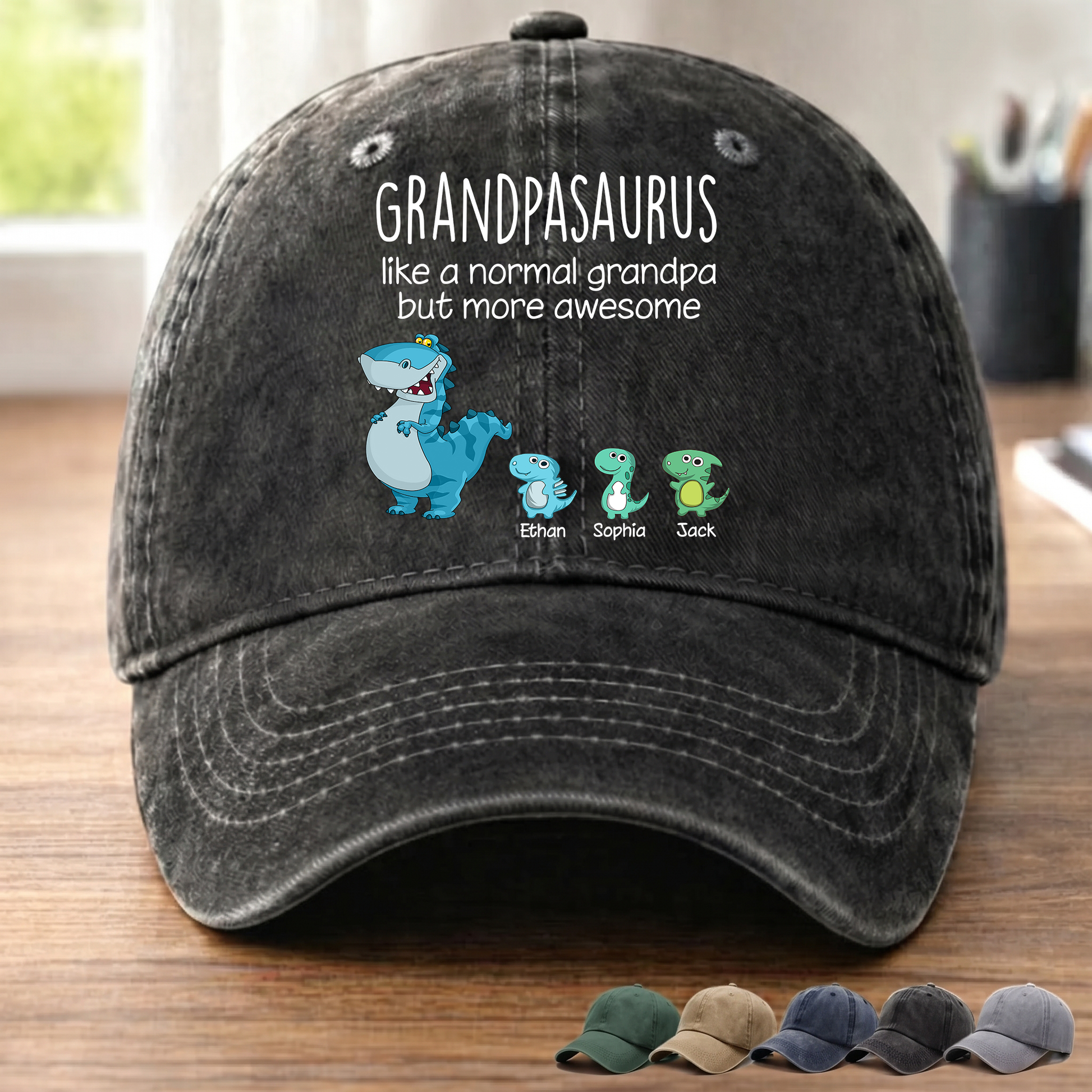 Grandpasaurus Dinosaur Hat for Grandpa, Funny Grandpa Cap with Cute Dino Family Design, Personalized Fathers Day Birthday Gift for Grandfather Dad Men