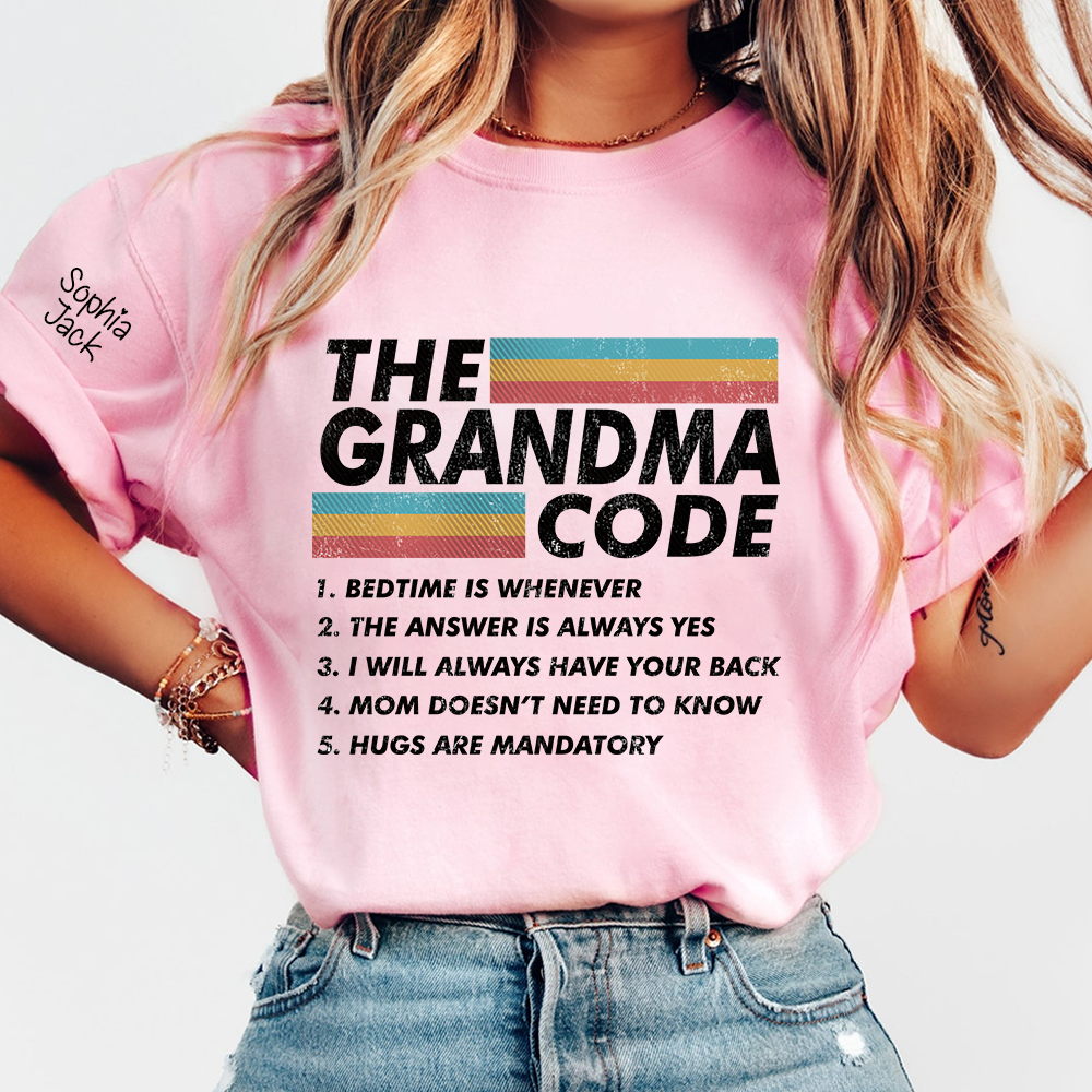 Personalized The Grandma Code" T-Shirt – Personalized Mimi, Gigi, Nana Shirts, Fun Gift for Grandparents, Mother’s Day, Birthday