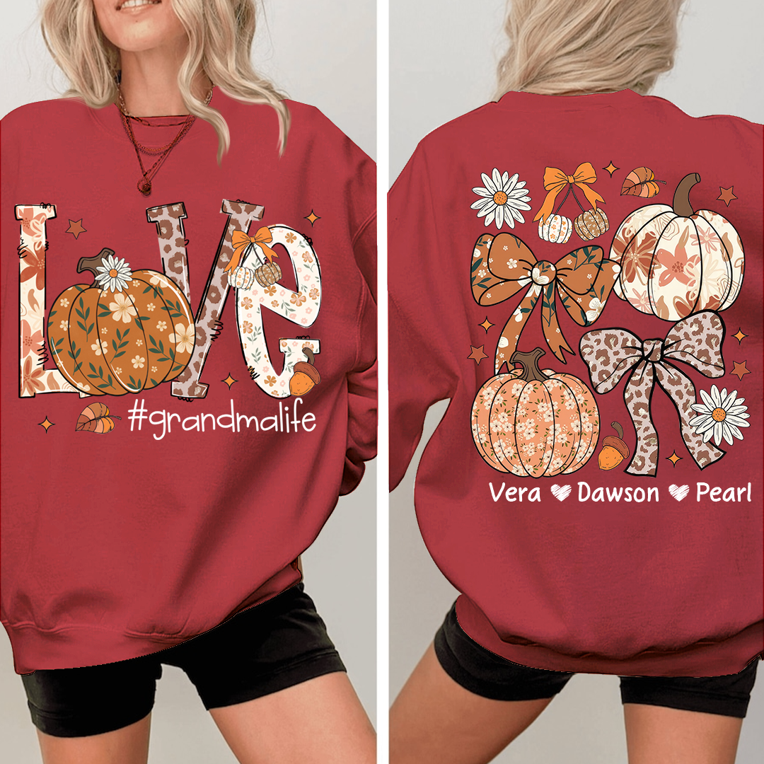 Personalized Love Grandmalife Pumkin Sweatshirt, Custom Gifts for Grandma and Grandchild