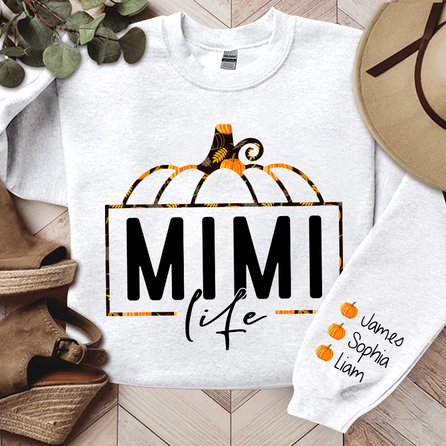 Mimi Life Pumpkin Fall Autumn Sweatshirt, Custom Mimi & Kids, Grandma Gift TH Sweatshirt