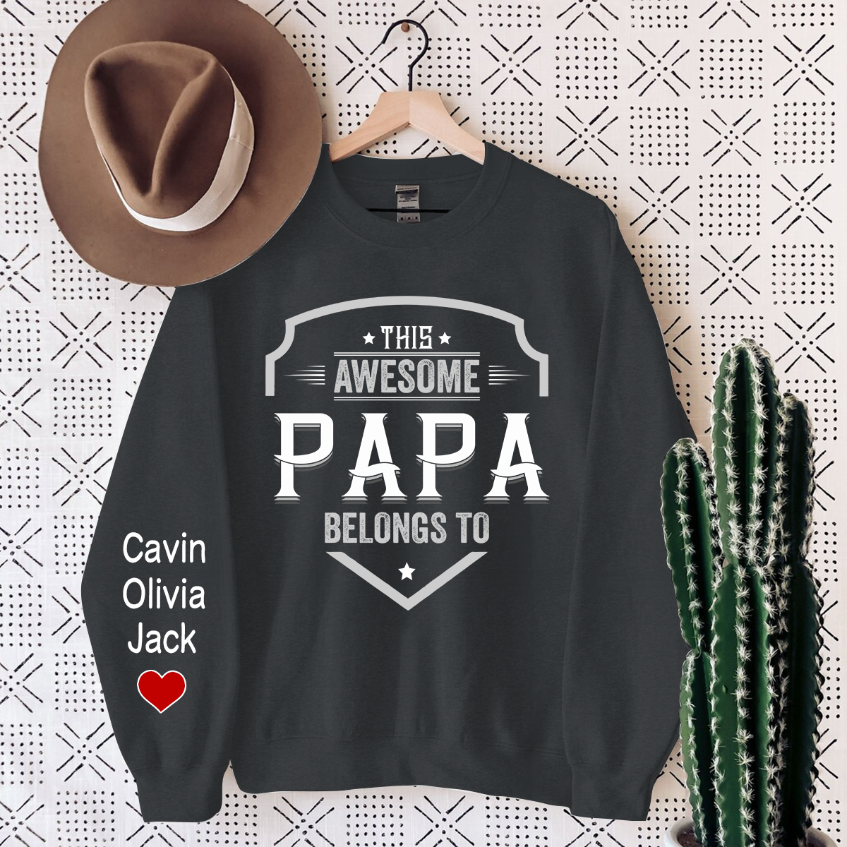 This Awesome Papa Belongs To, Custom Papa And Kids, Papa Gift Sweatshirt