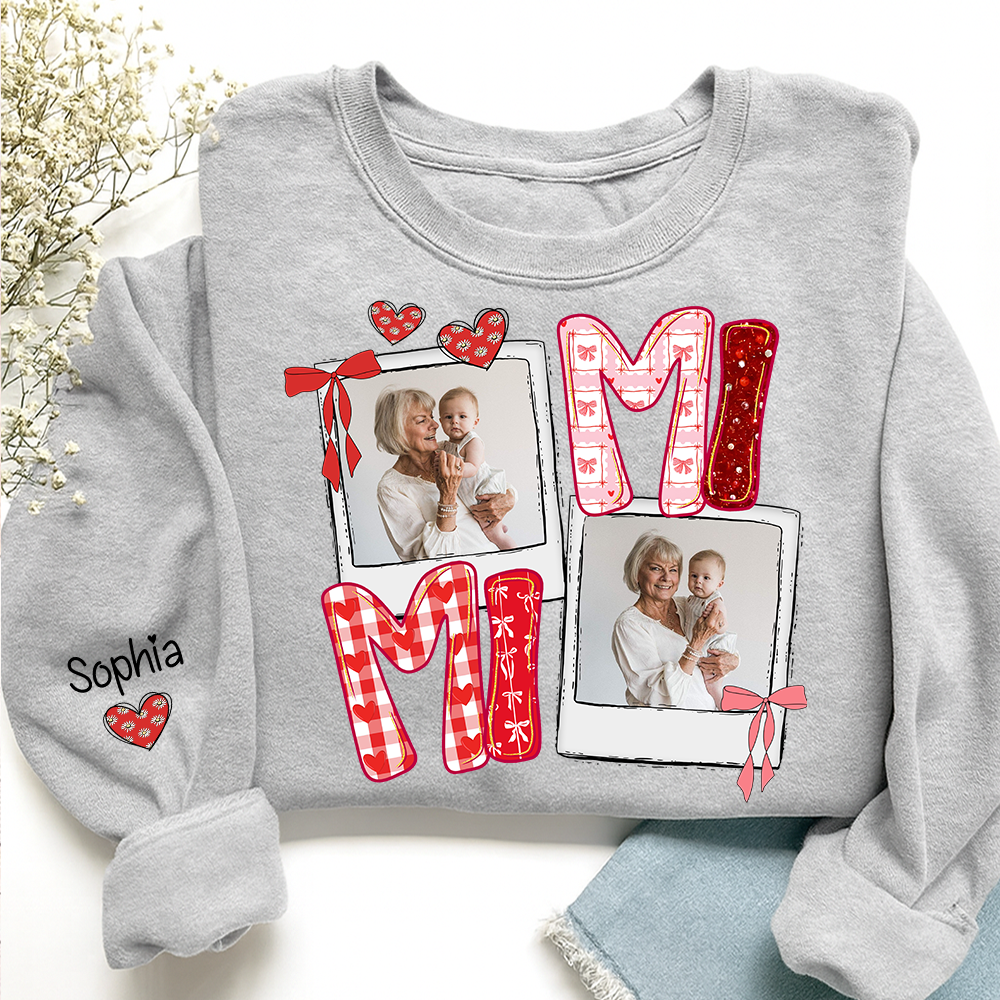 Personalized Mimi Photo Sweatshirt, Custom Grandma Crewneck with Grandbaby Pictures, Mimi Valentine Family Gift