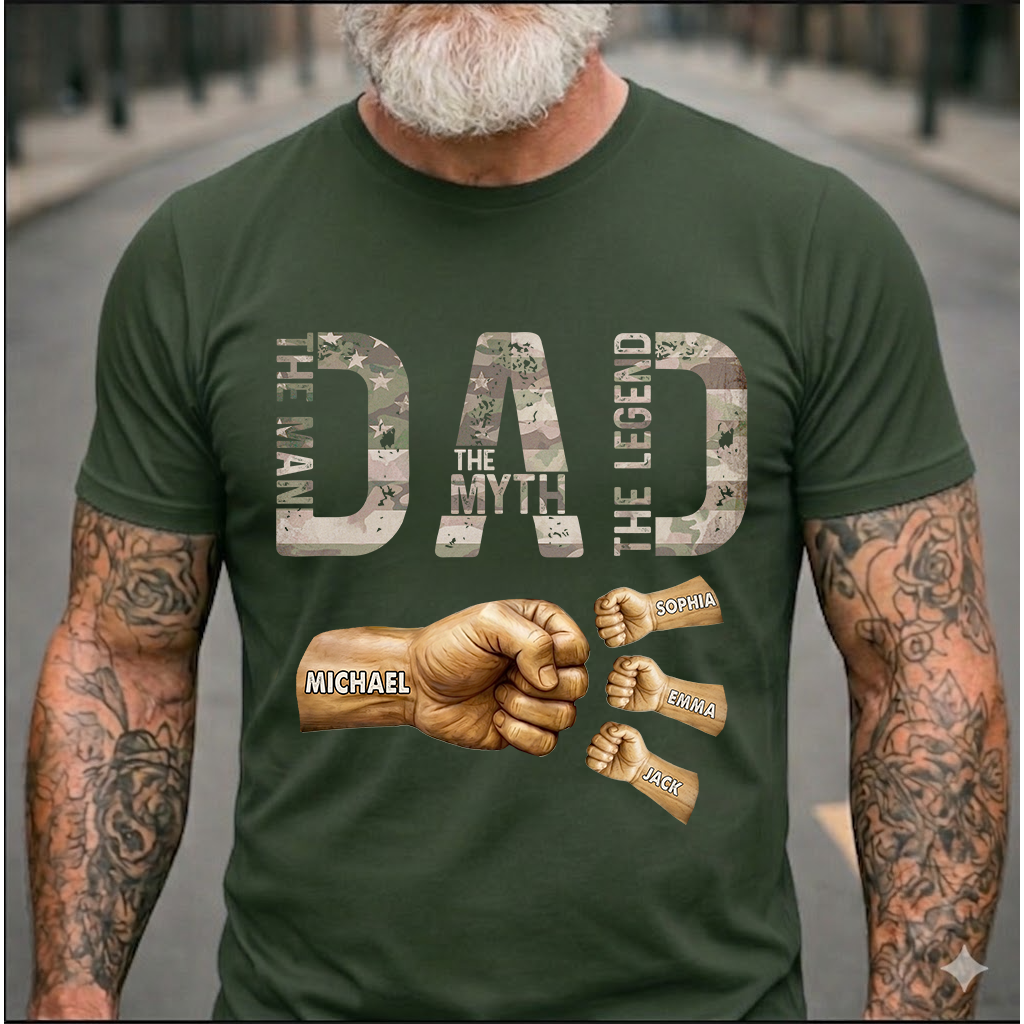 Dad The Man The Myth The Legend T-Shirt – Personalized Custom Kids Names Gift for Father Papa Birthday Fathers Day