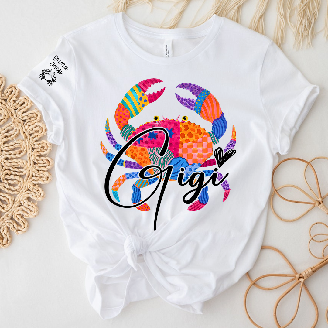 Personalized Coastal Grandma Shirt, Custom Grandkids Names Tee, Colorful Crab Beach Design, Gift for Grandma from Family