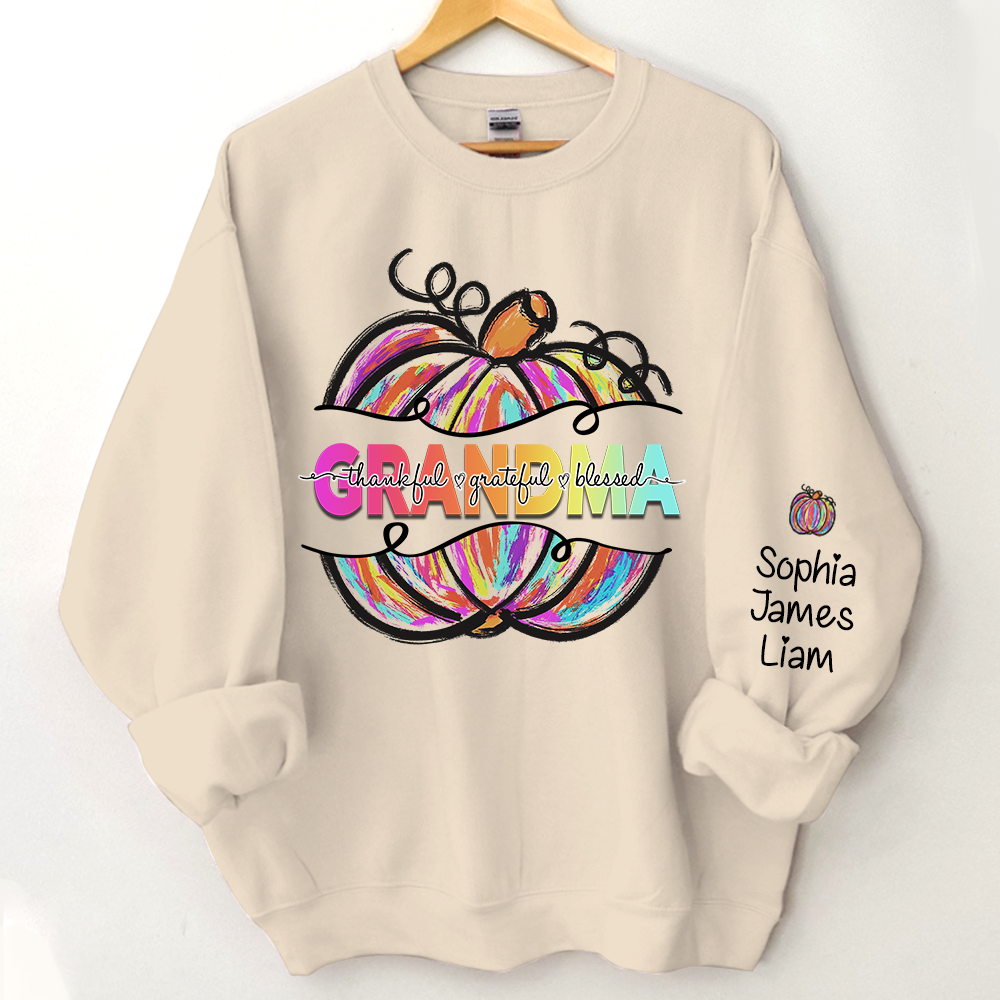 Personalized Grandma Pumpkin Color Autumn, Thankful Grateful Blessed Sweatshirt, Grandma Gift TH