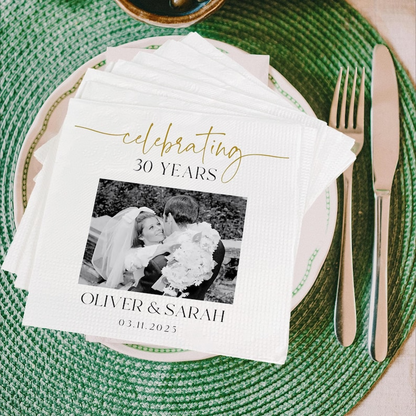 30th Anniversary Party Napkins, Custom 40th Wedding Party, Cocktail Napkins for Wedding, Dinner Napkins, Monogram Cocktail Paper Napkins