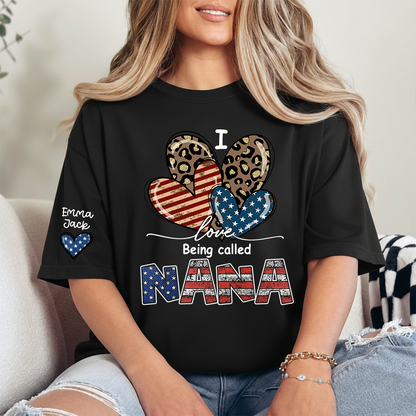 I Love Being Called Nana American Flag Heart T-Shirt, For Gift Grandma And Kids