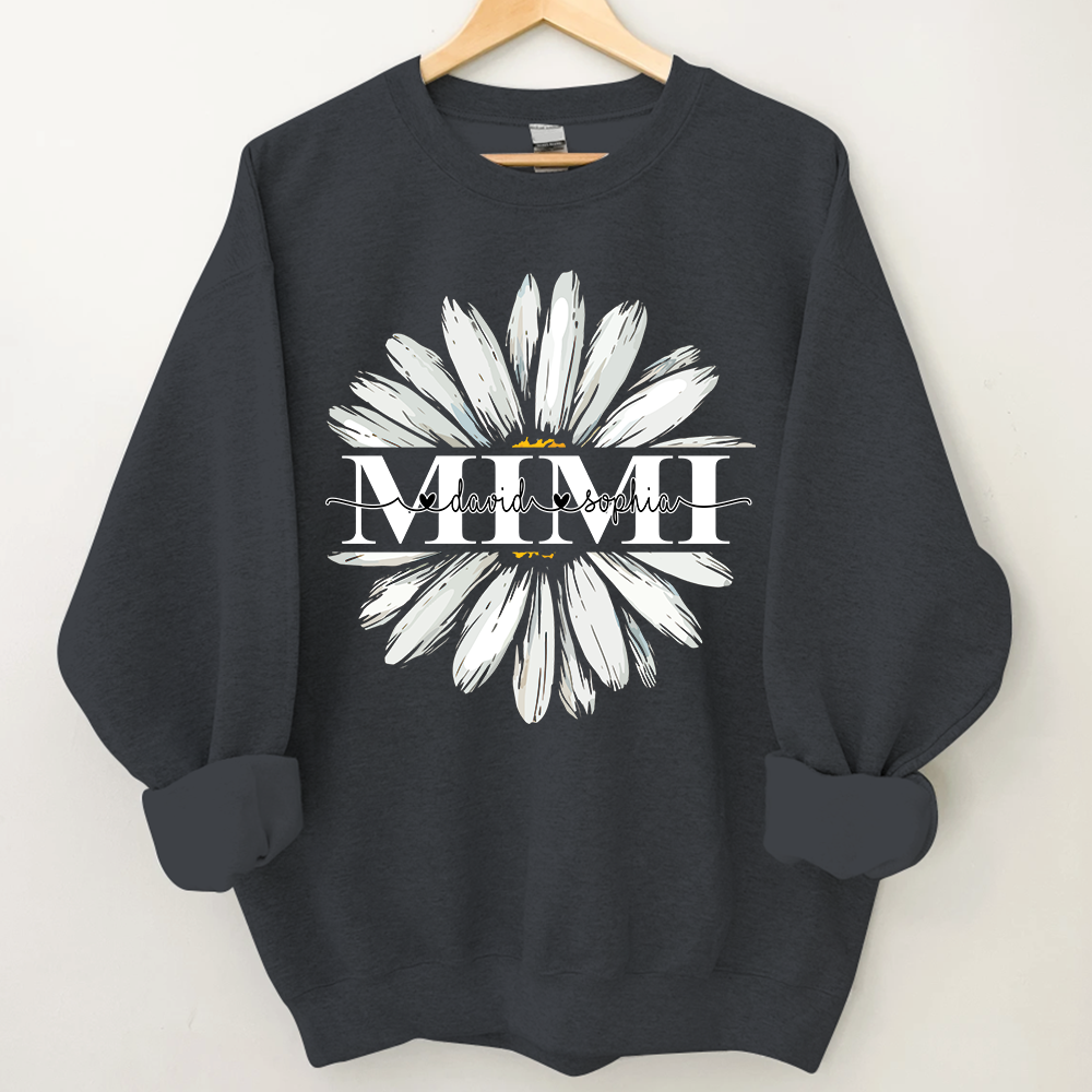 Mimi White Daisy Flower With Grandkids Sweatshirt